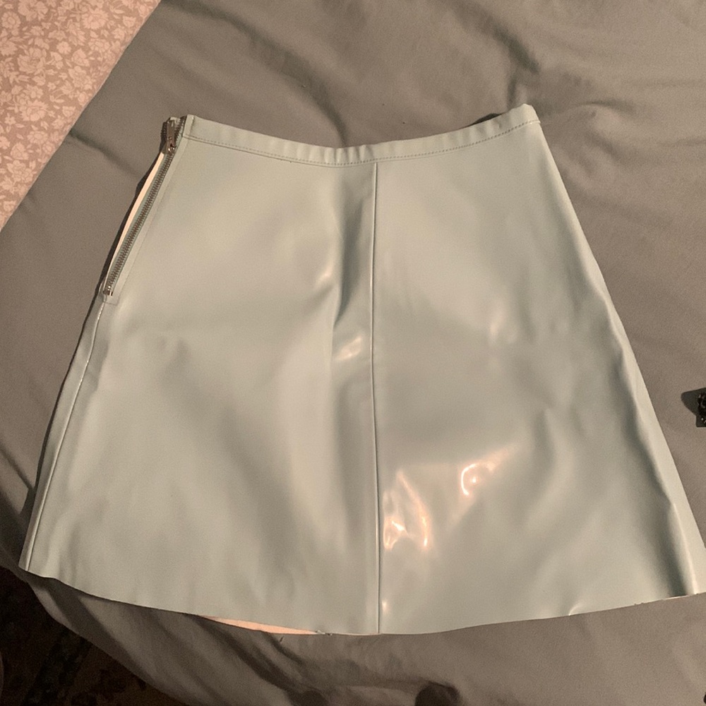 American Apparel baby blue latex skirt SO cute